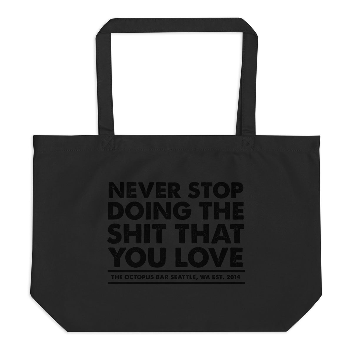 black never stop anniversary large tote bag