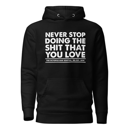 white never stop anniversary hoodie