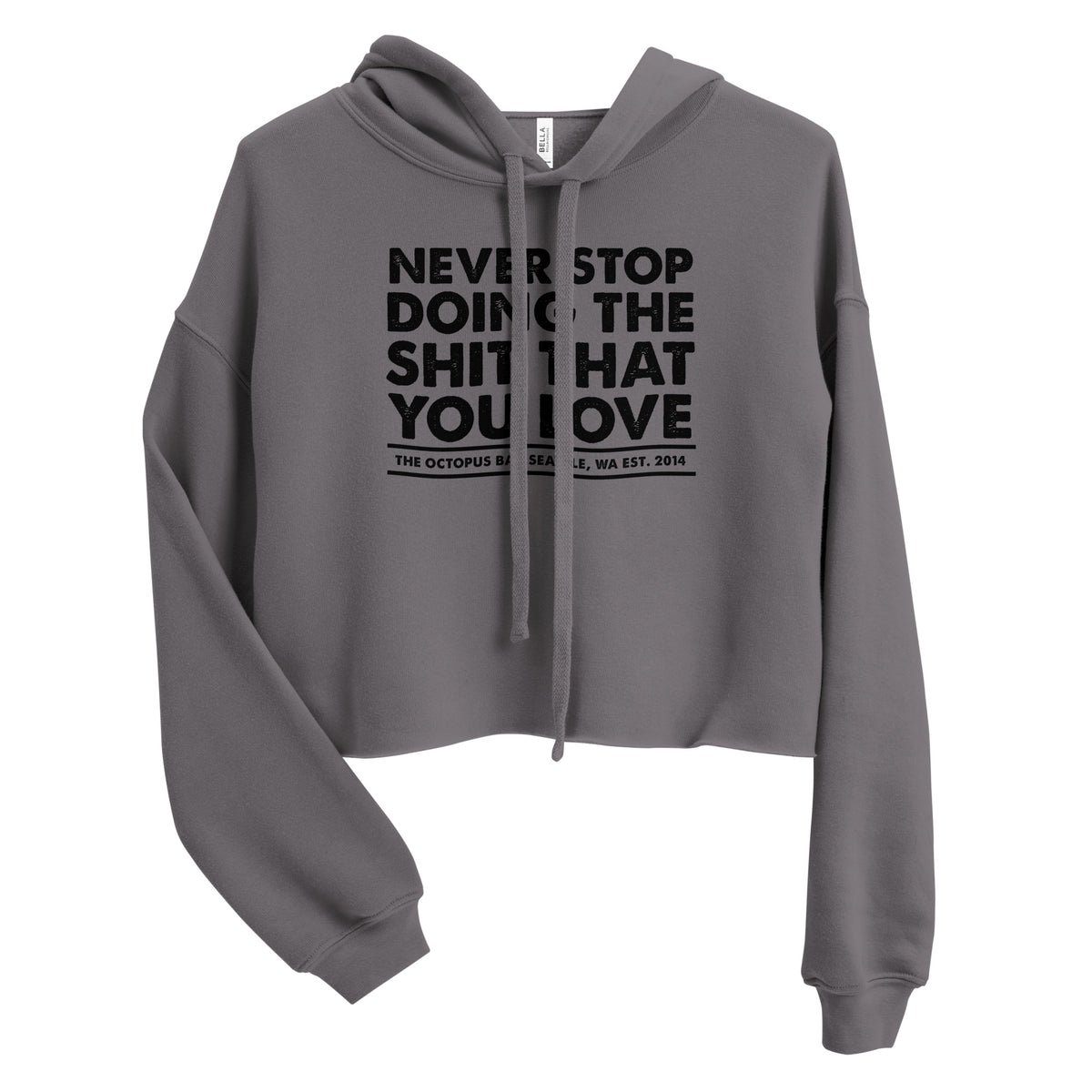 black never stop anniversary crop hoodie